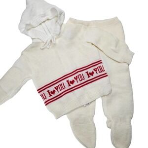 NEW Vintage BabyCrest Sweater Knit Set Outfit 6-9 months Ivory I (Heart) You‎